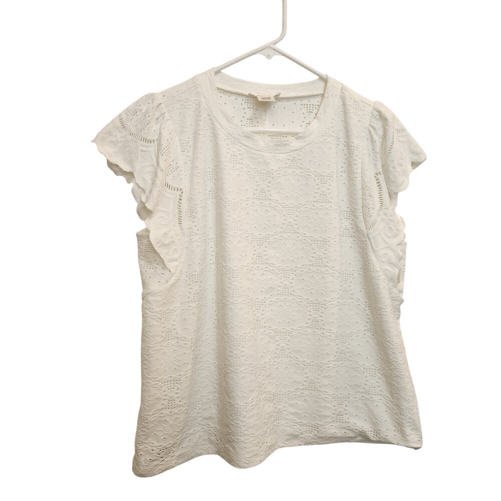 Urban Romantics White Flutter Sleeves Textured Eyelet Boho Blouse Casual Top XL